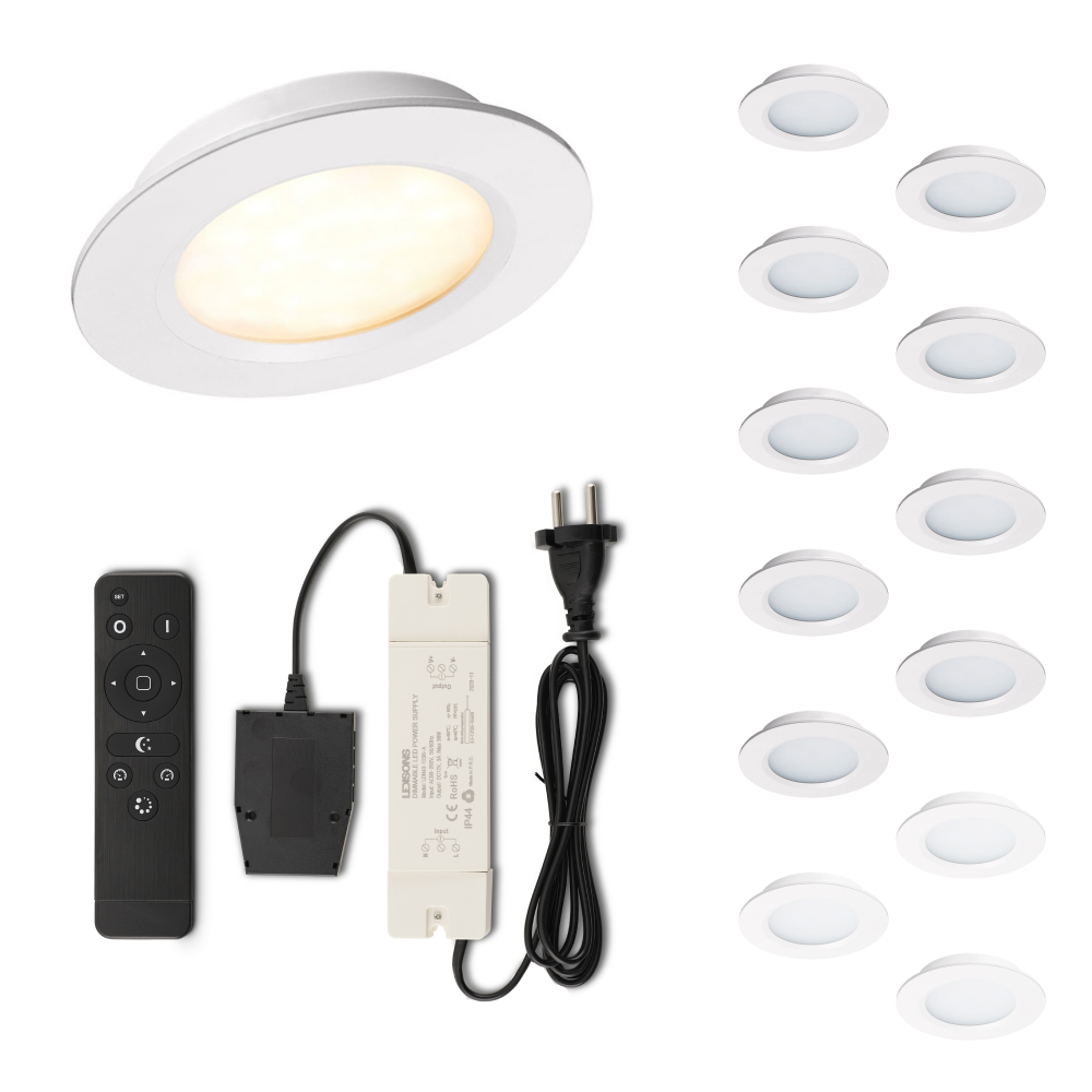 Set LED-inbouwspot met afstandsbediening Modena wit 3W dimbaar 1-12 stuks