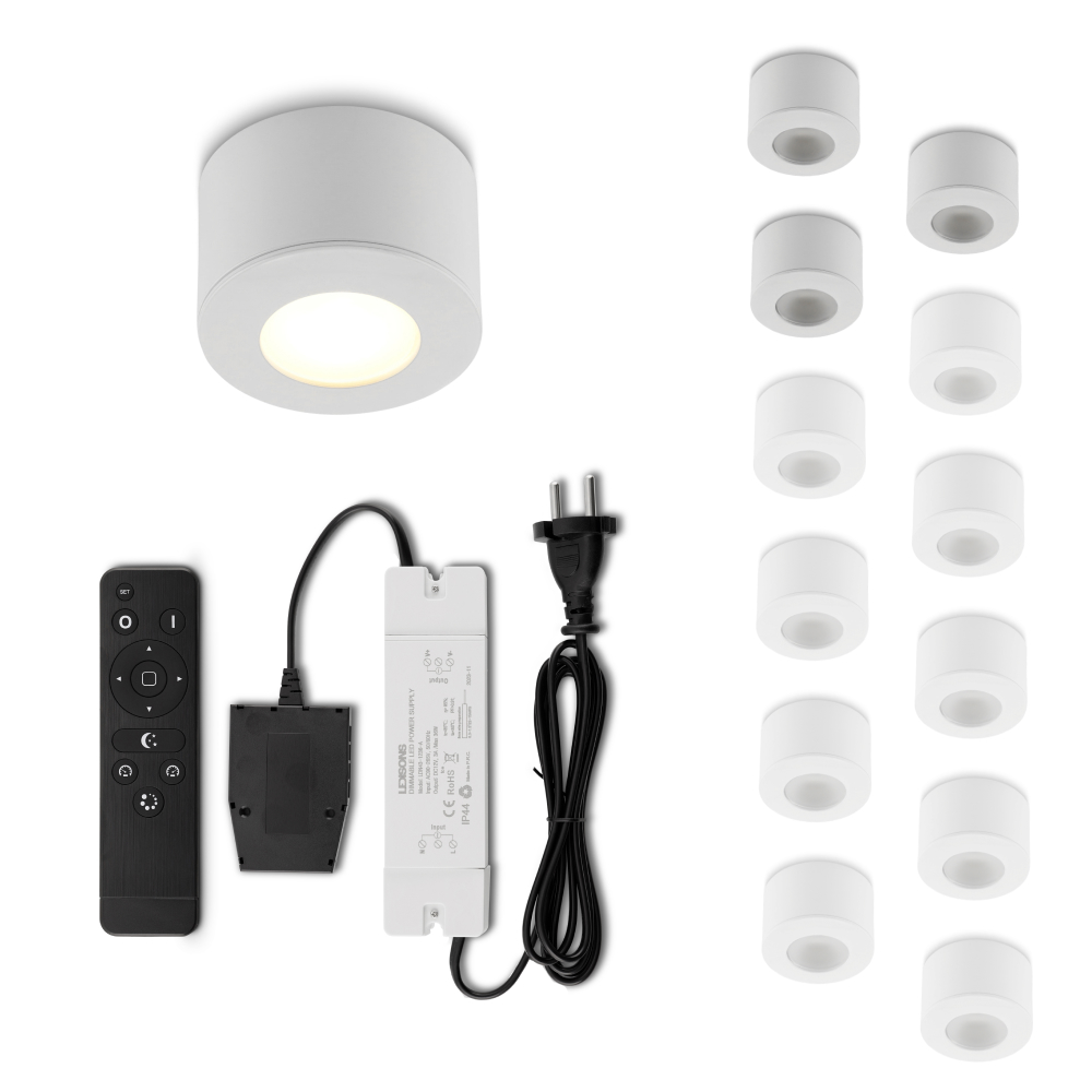 Set LED-opbouwspot met afstandsbediening Parma wit 3W dimbaar 1-12 stuks