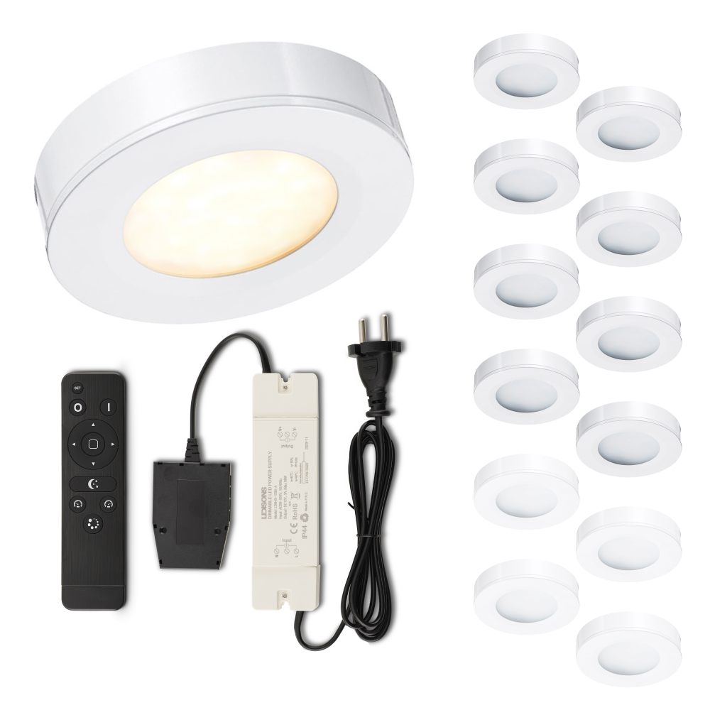 Set LED-opbouwspot met afstandsbediening Adria wit 3W dimbaar 1-12 stuks