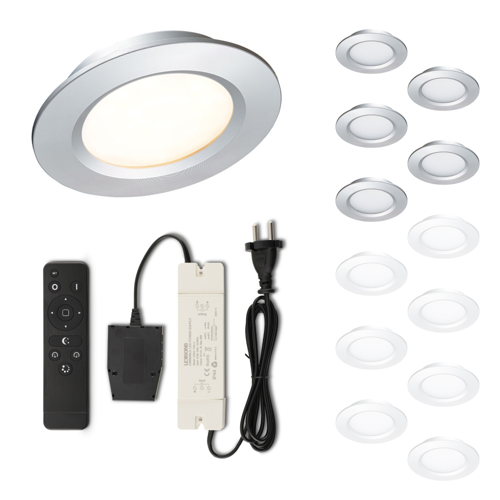 Set LED-inbouwspot met afstandsbediening Modena zilver 3W dimbaar 1-12 stuks