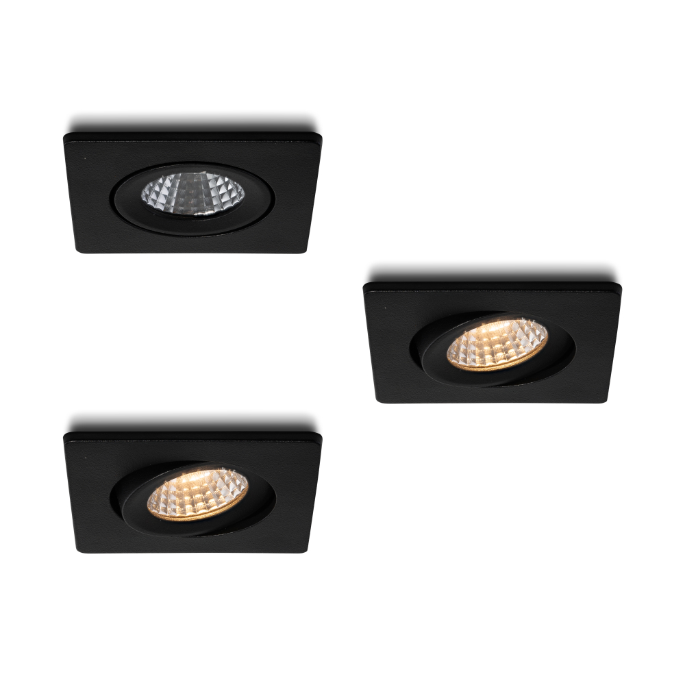 LED-inbouwspot set 3 stuks Locco zwart 3W dimbaar