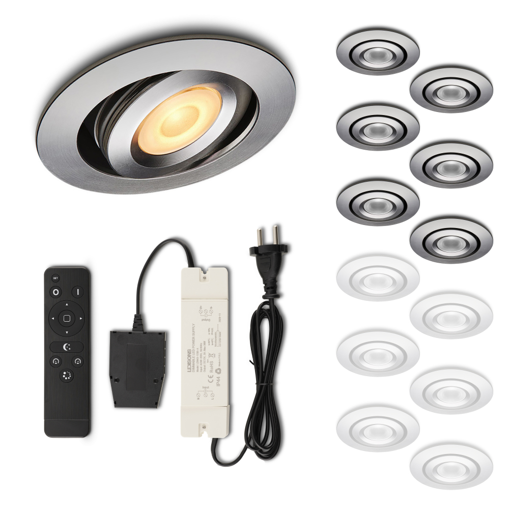 Set LED-inbouwspot met afstandsbediening Piccolo zilver 3W dimbaar IP44 1-12 stuks