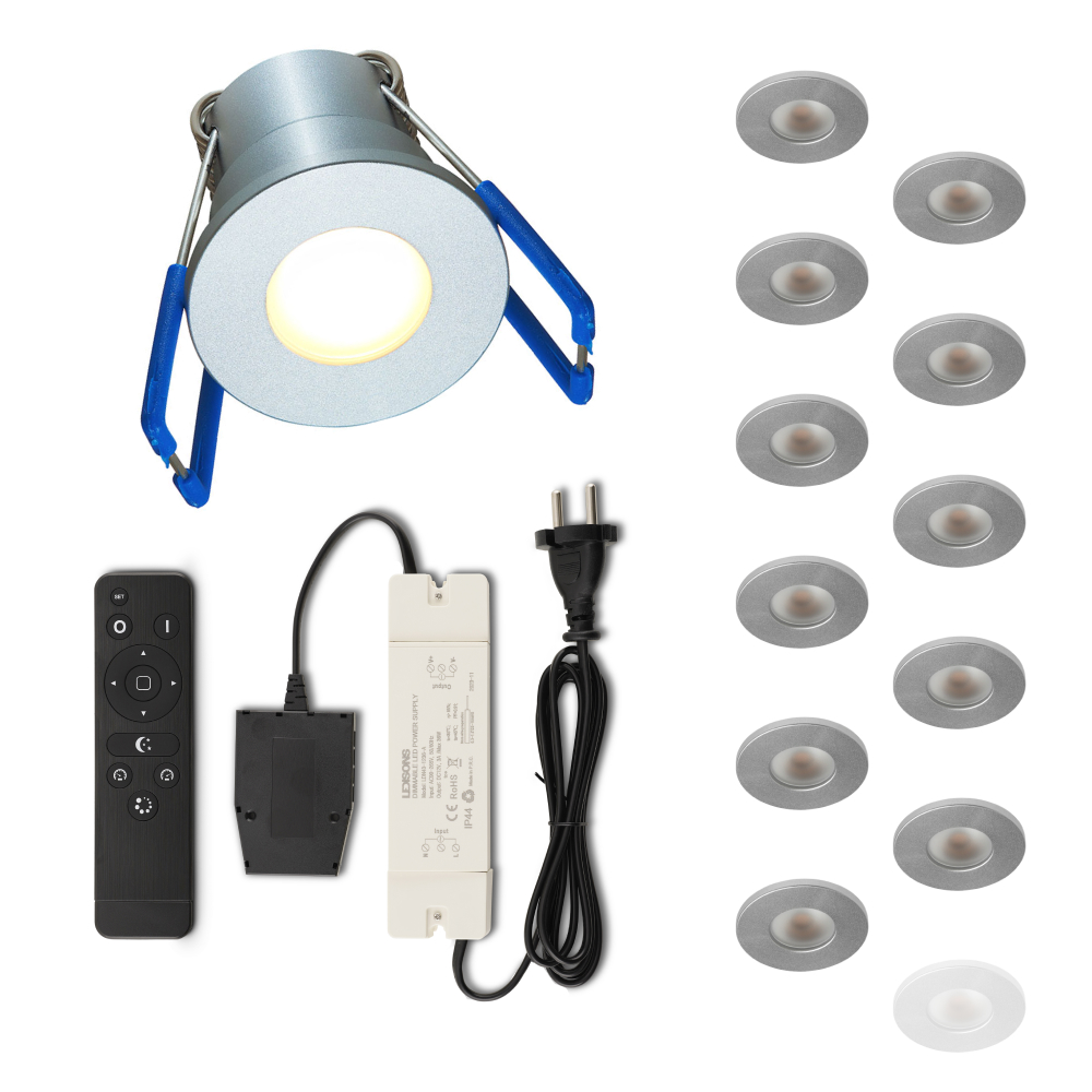 Set LED-inbouwspot met afstandsbediening Varese zilver 3W dimbaar IP54 1-12 stuks