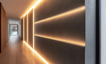 Voorbeeldkamer waarin het verschil tussen SMD (diffuus) en COB (gericht) zichtbaar is