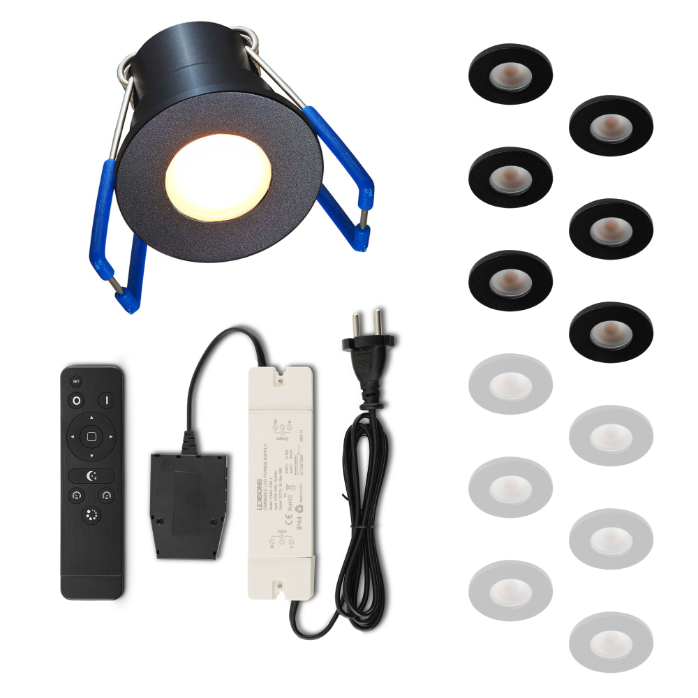 Set LED-inbouwspot met afstandsbediening Varese zwart 3W dimbaar IP54 1-12 stuks