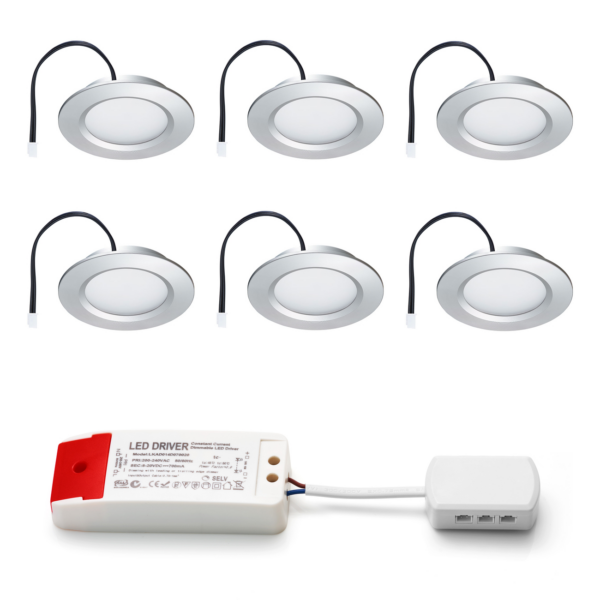 Set LED-inbouwspot Modena zilver 3W dimbaar  3-6 stuks