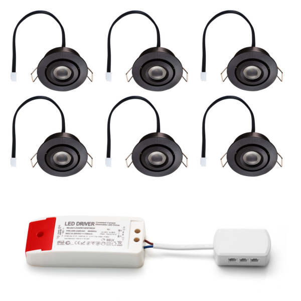 Set LED-inbouwspot Piccolo zwart 3W dimbaar  3-6 stuks