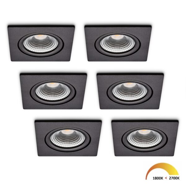 LED-inbouwspot set 6 stuks Trento zwart 5W dimbaar