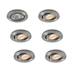 LED-inbouwspot set 6 stuks Midi RVS 3W dimbaar
