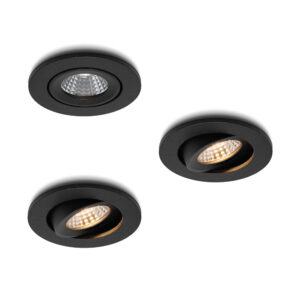LED-inbouwspot set 3 stuks Midi zwart 3W dimbaar
