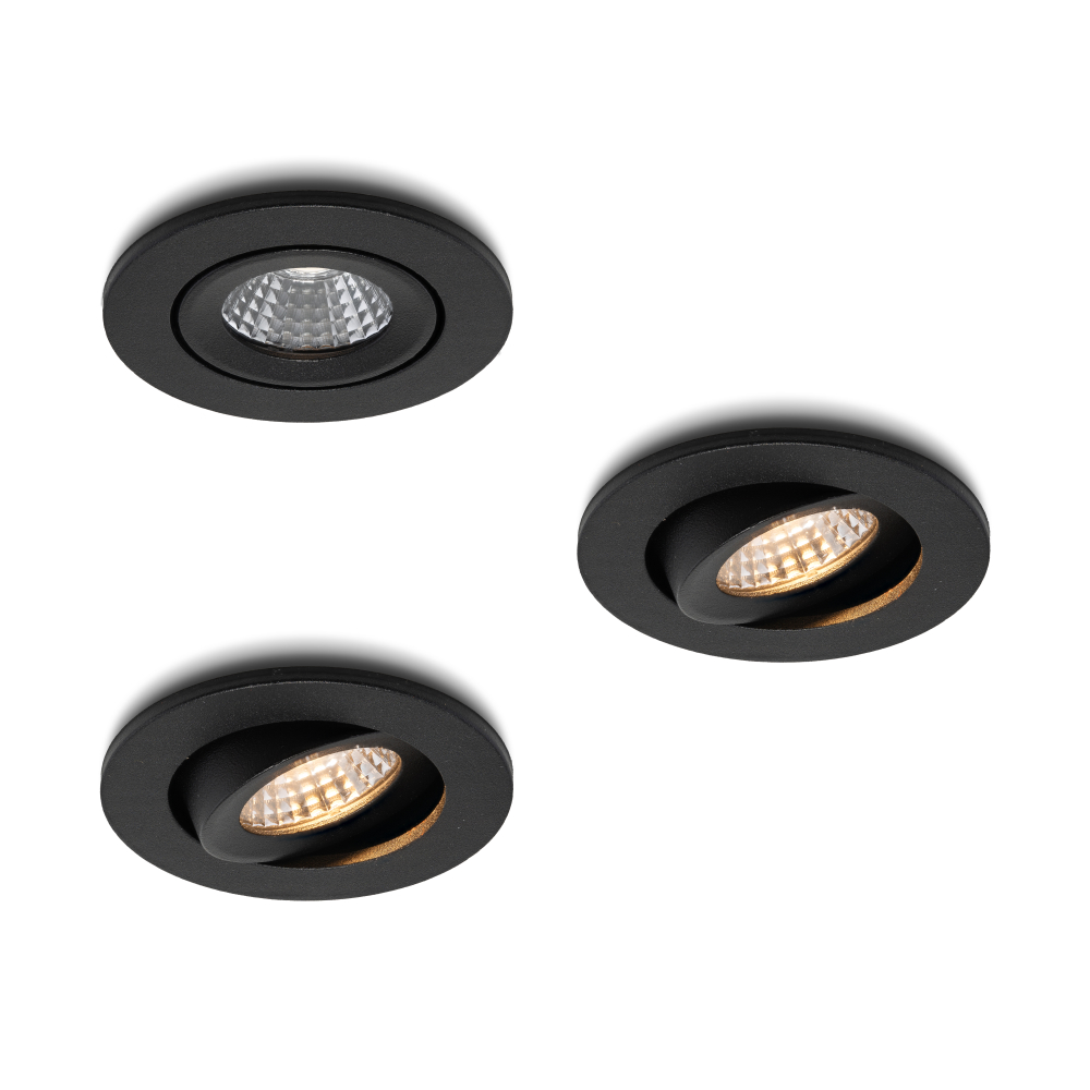 LED-inbouwspot set 3 stuks Midi zwart 3W dimbaar