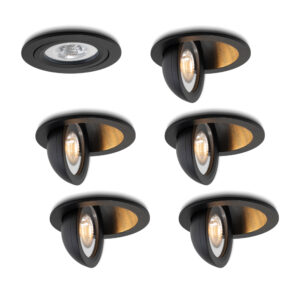 LED-inbouwspot set 6 stuks Sienna zwart 5W extra warm-wit  2700K