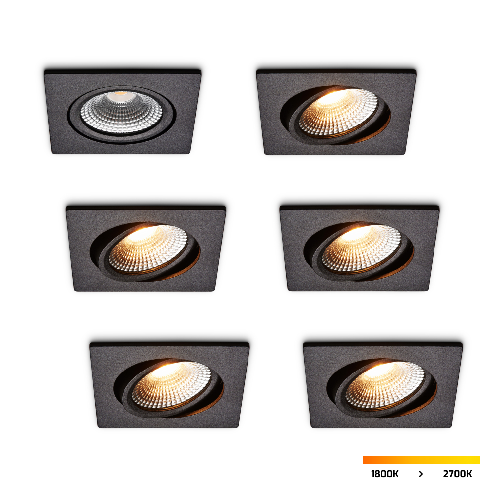 LED-inbouwspot set 6 stuks Trento zwart 5W dimbaar