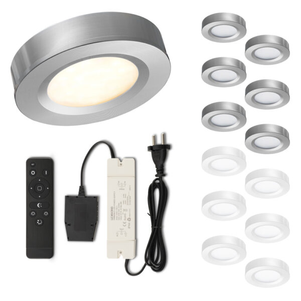 Set LED-opbouwspot met afstandsbediening Adria zilver 3W dimbaar  1-12 stuks