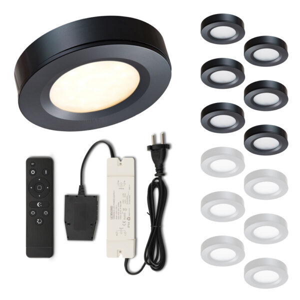 Set LED-opbouwspot met afstandsbediening Adria zwart 3W dimbaar  1-12 stuks