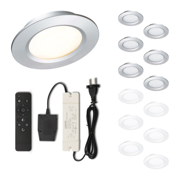 Set LED-inbouwspot met afstandsbediening Modena zilver 3W dimbaar  1-12 stuks