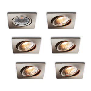 LED-inbouwspot set 6 stuks Trento RVS 5W dimbaar