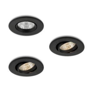 LED-inbouwspot set 3 stuks Fioli zwart 3W dimbaar