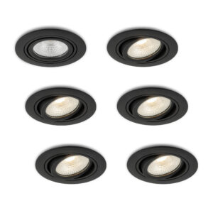LED-inbouwspot set 6 stuks Mezzano zwart 5W dimbaar